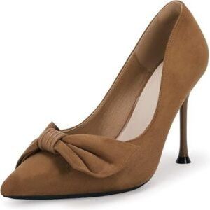 Coutgo Womens High Heels Pointed Toe Bowkont Slip on Dress Pumps Shoes